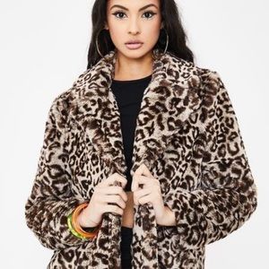 BB DAKOTA MEOWIE WOWIE LEOPARD COAT Size Large Faux Fur Coat